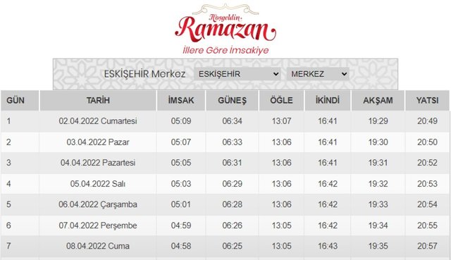 eskişehir ezan vakitleri 2022