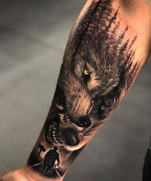 arm tattoo wolf