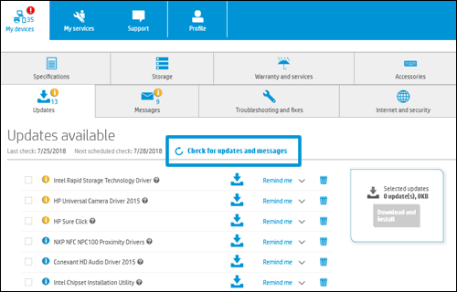 hp support driver updates