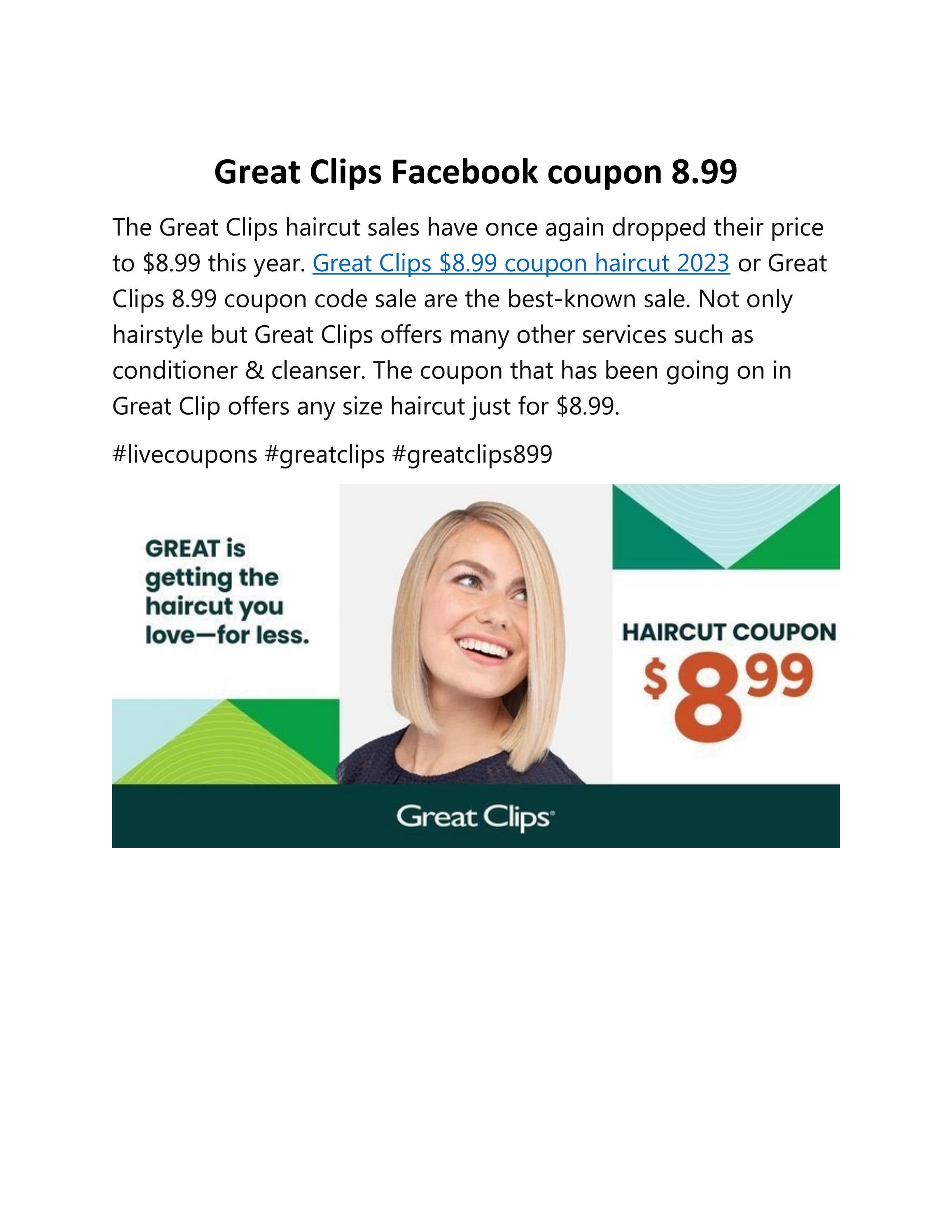 $8.99 great clips coupon