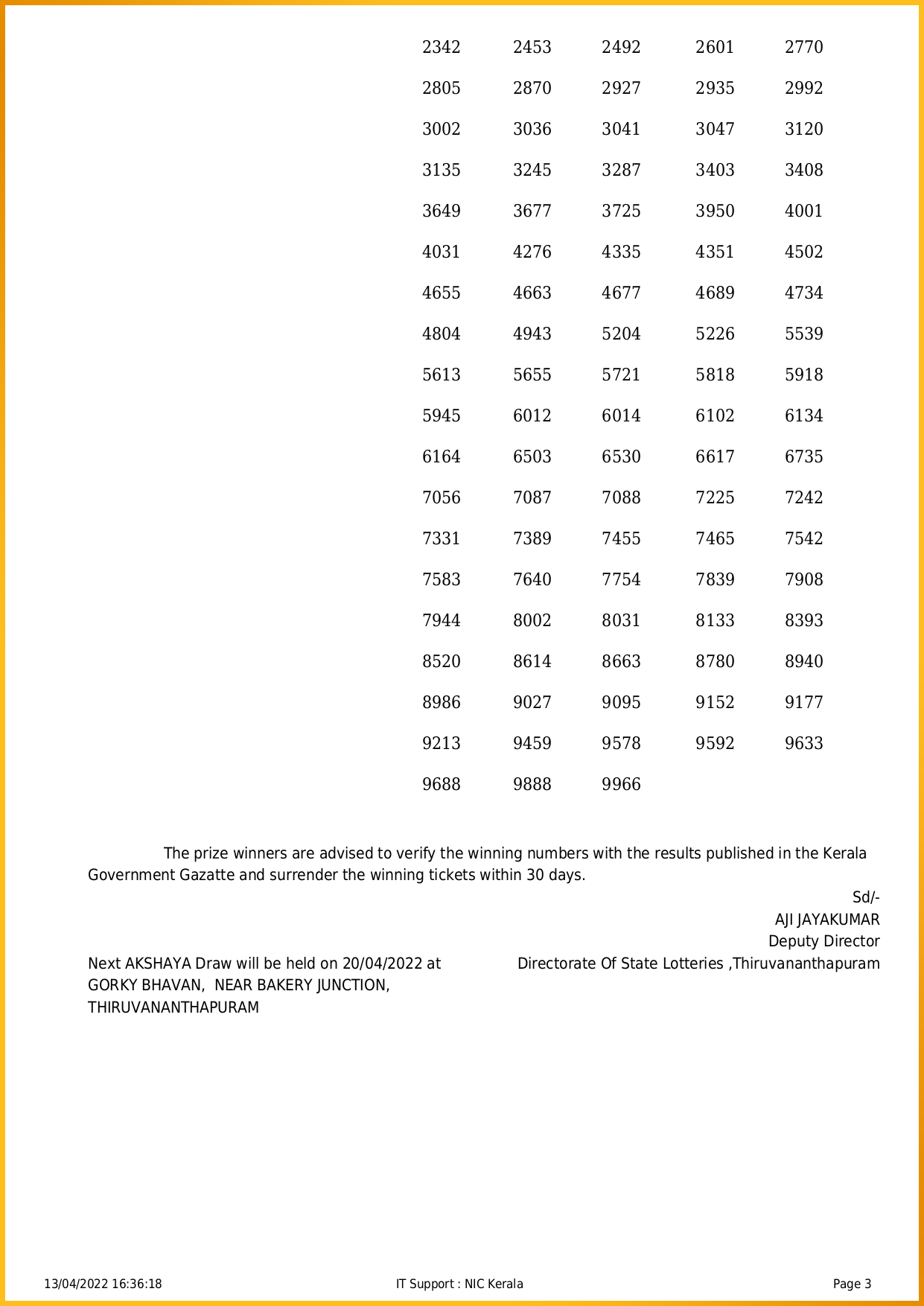 ak 544 lottery result