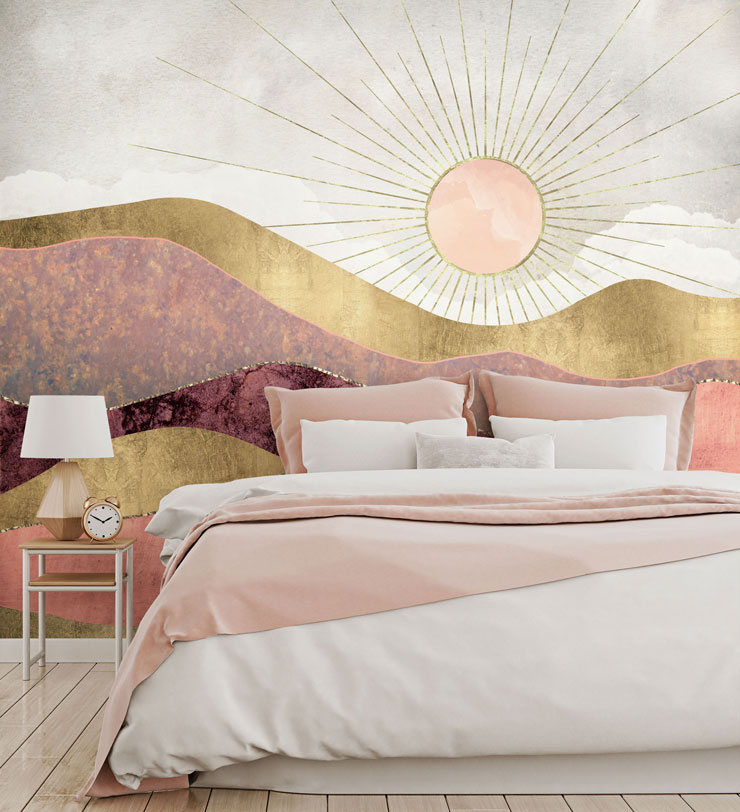 rose gold wallpaper bedroom