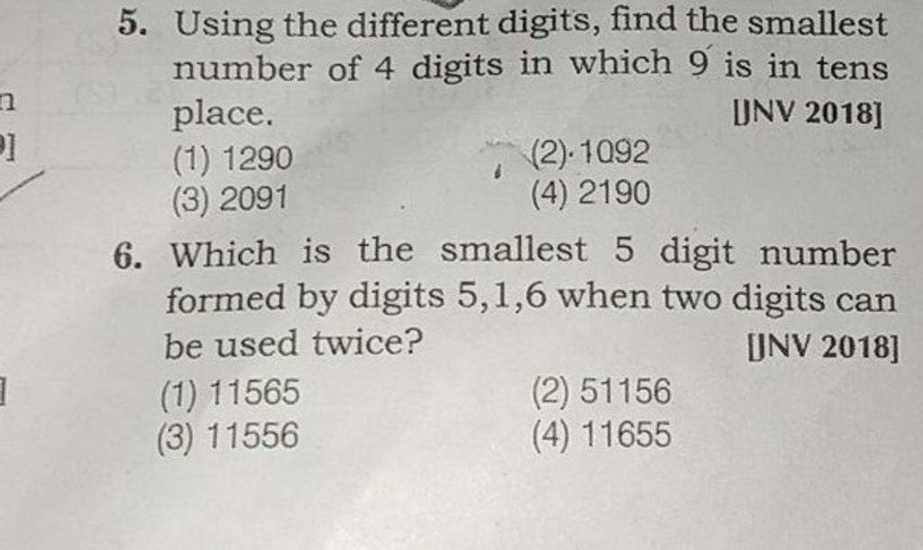 the smallest 4 digit number with different digits is