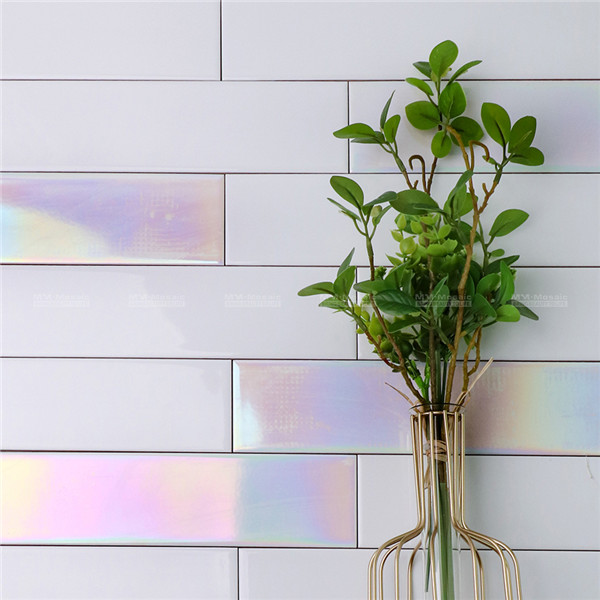 iridescent subway tile backsplash