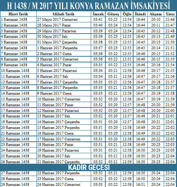 konya namaz vakti