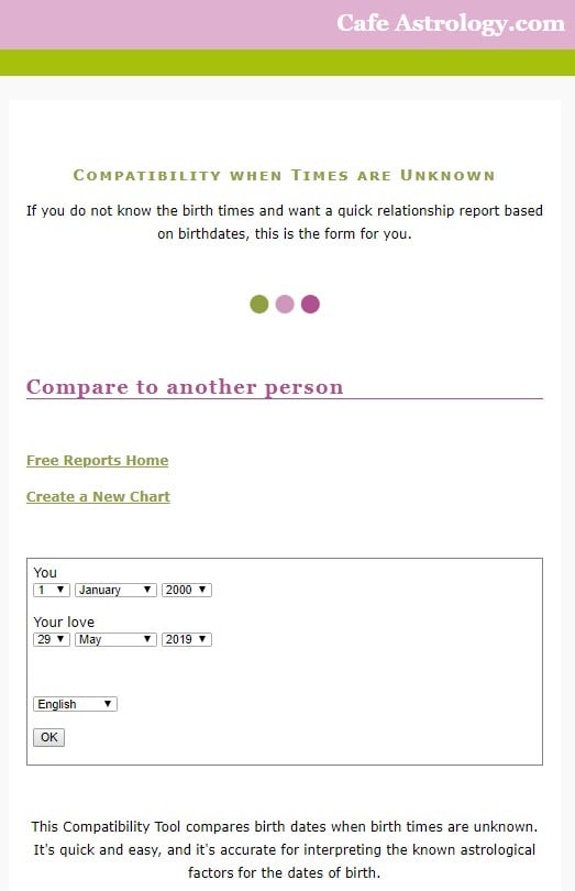 free compatibility report with birth times