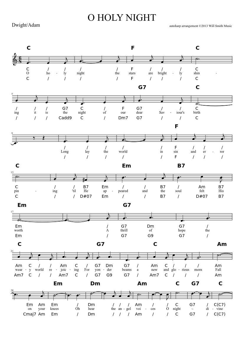 o holy night chords in a