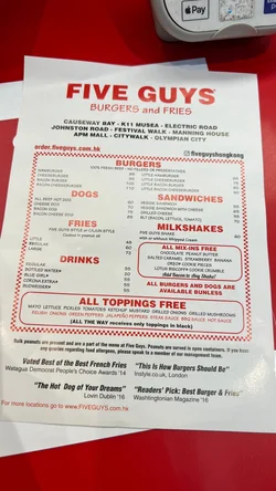 menu five guys carta