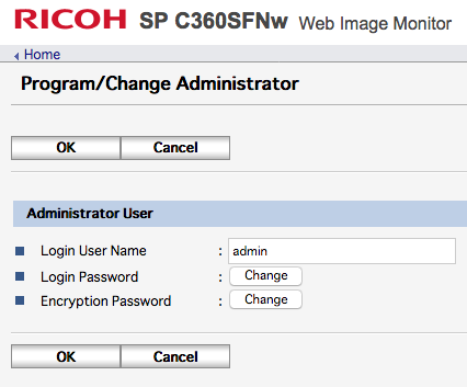 default ricoh password