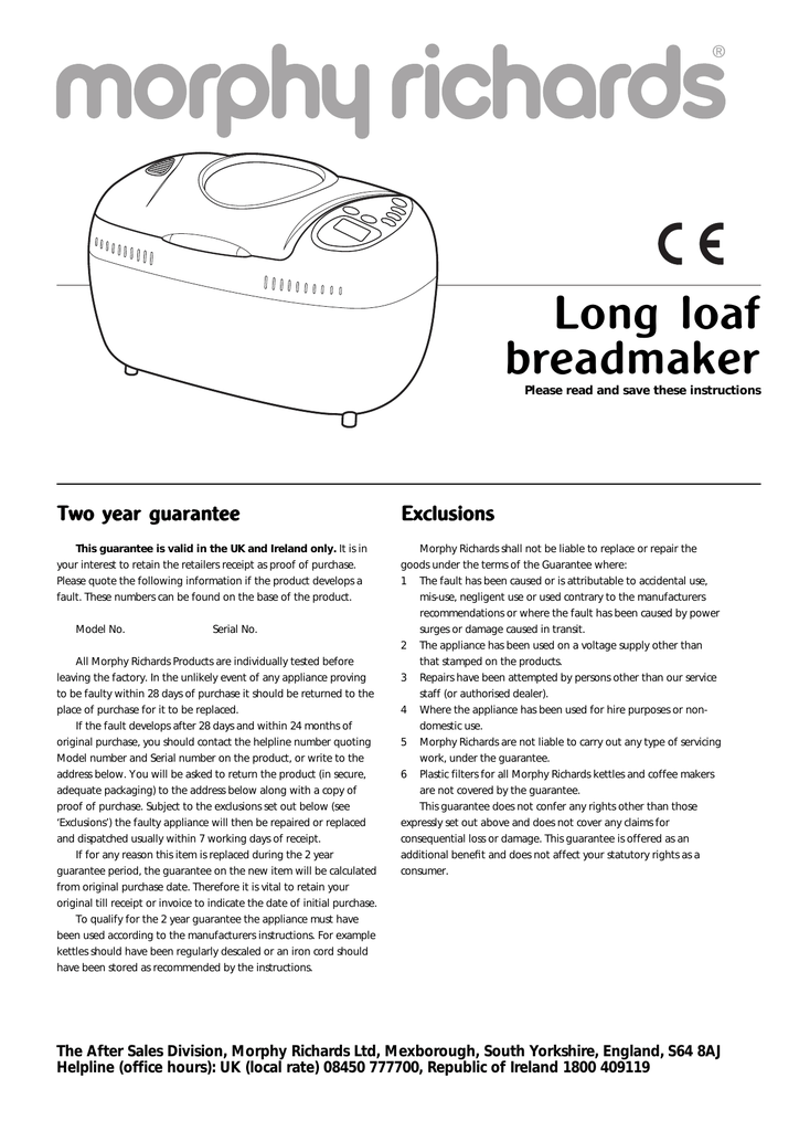 morphy richards breadmaker instructions