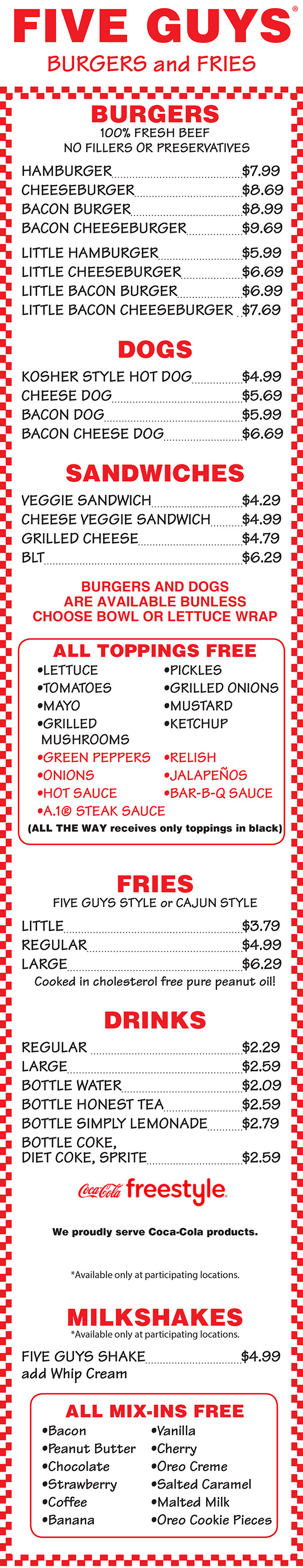 5 guys menu