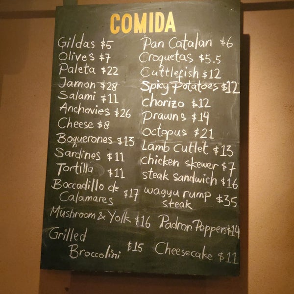 bar topa menu