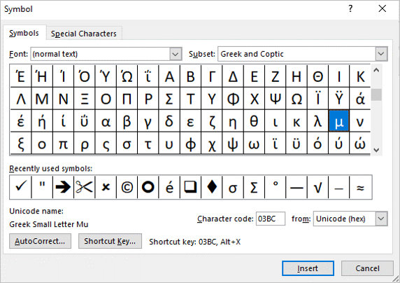 micro inches symbol