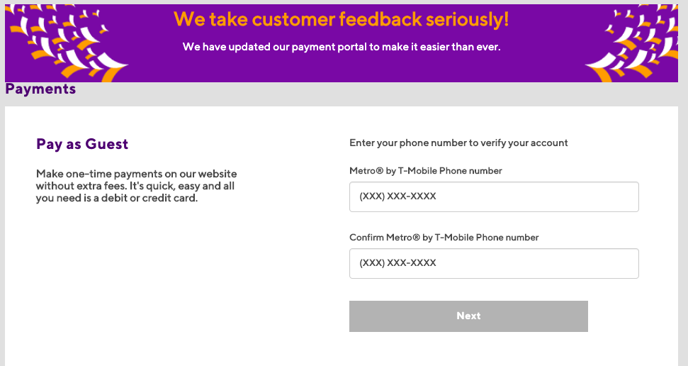 metropcs payment as a guest