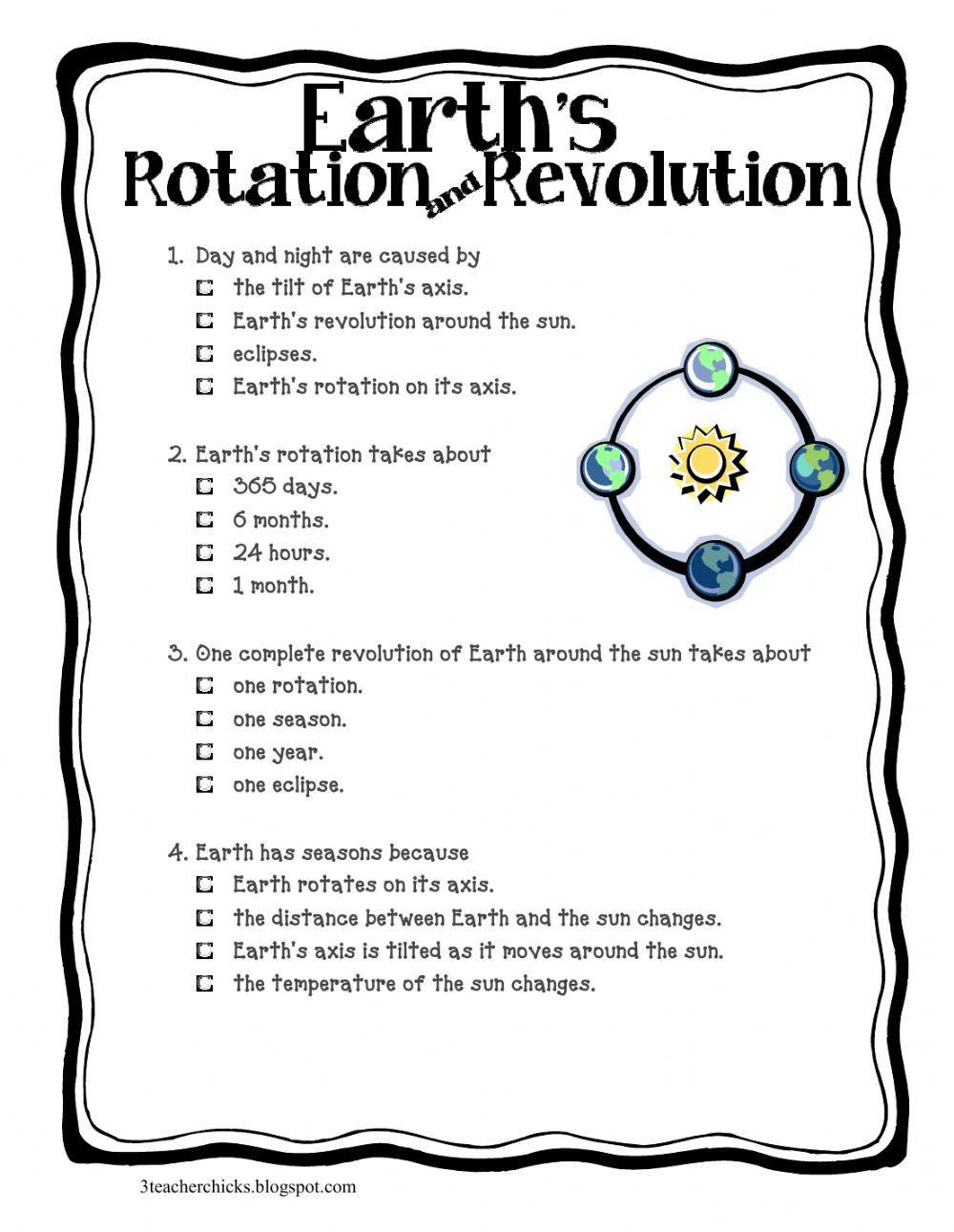 rotation and revolution worksheet