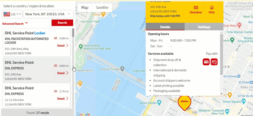 dhl drop off near me