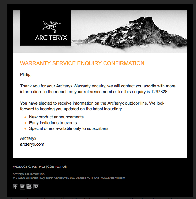 arcteryx customer service