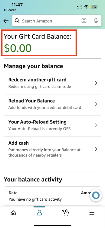 how to check amazon gift card balance