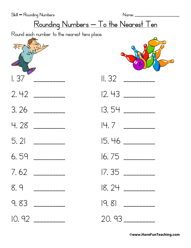 rounding worksheets to the nearest 10