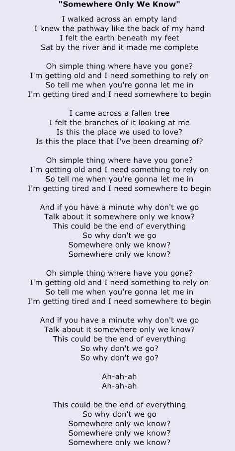 keane somewhere only we know lyrics