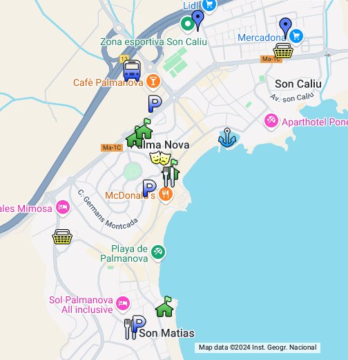 palma nova map of hotels