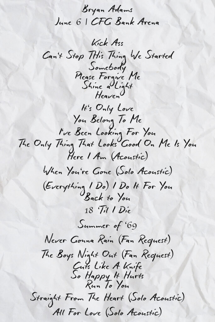 bryan adams setlist june 2023