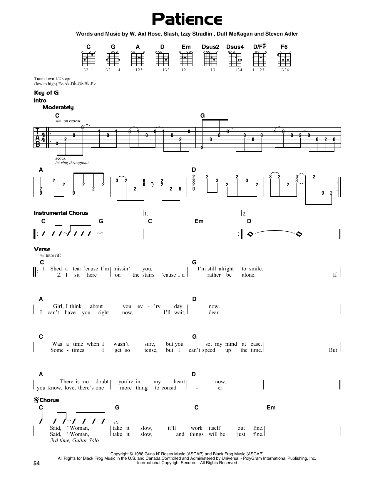 guns roses patience chords