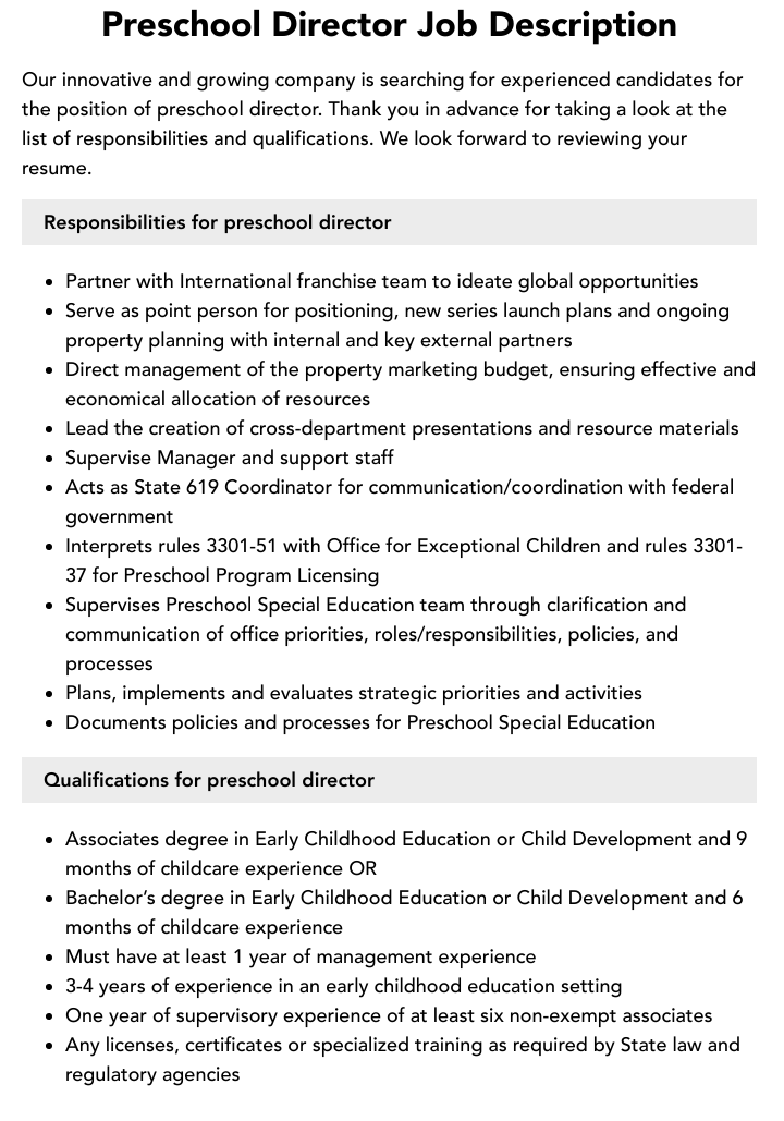 preschool director jobs