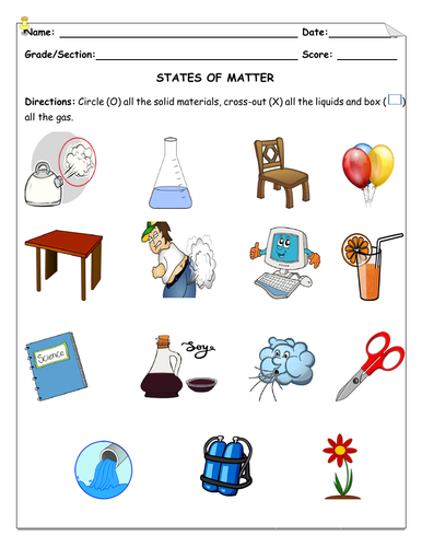 solid liquid gas kindergarten worksheet