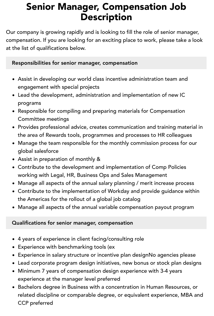 senior manager compensation