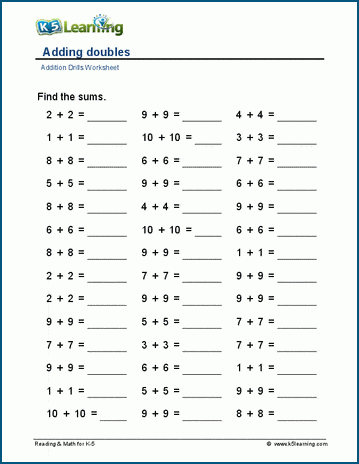 doubles worksheet