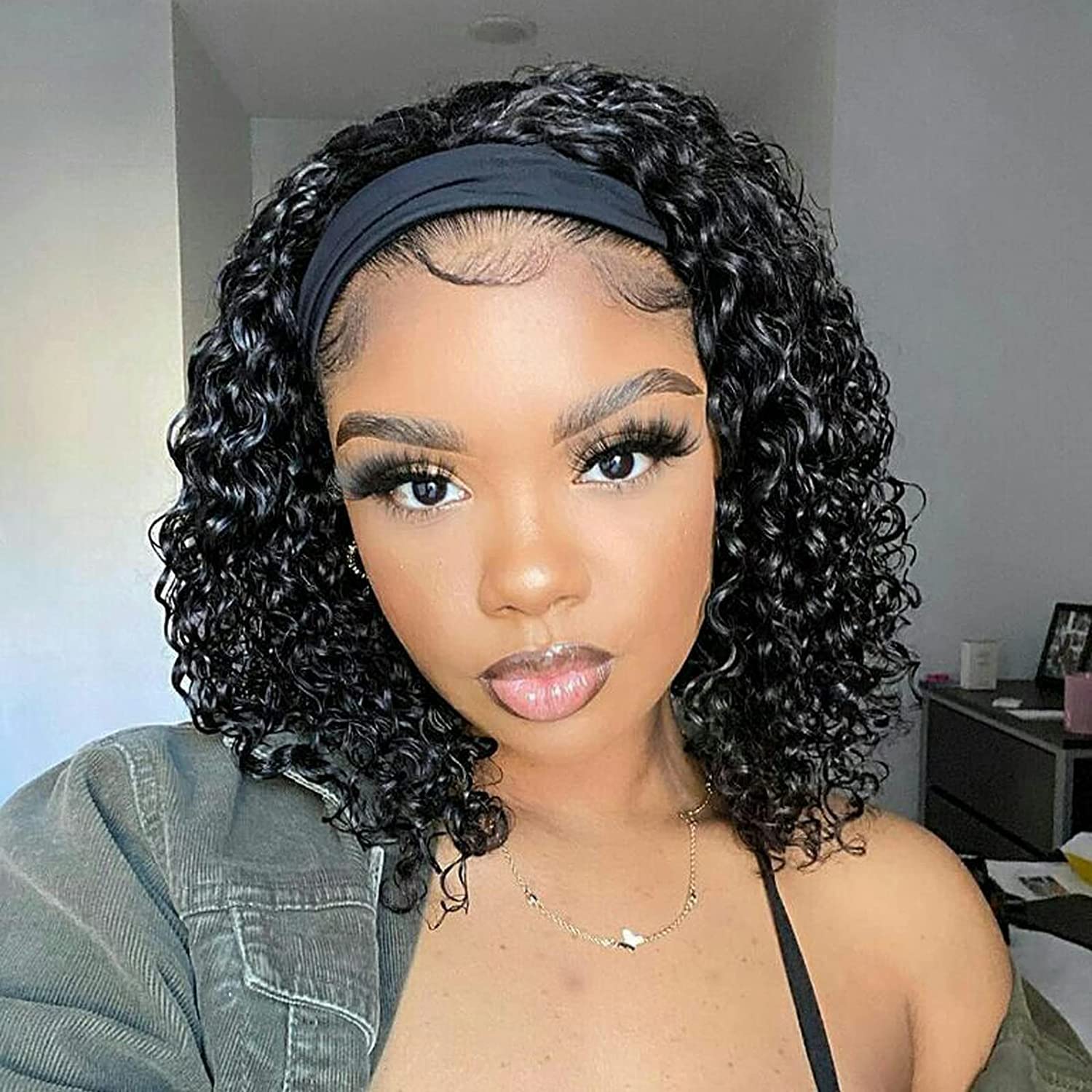 curly hair with headband