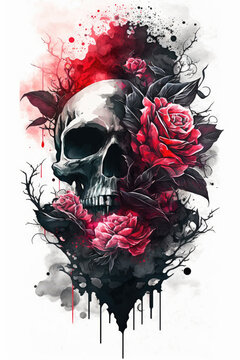 skull rose tattoo