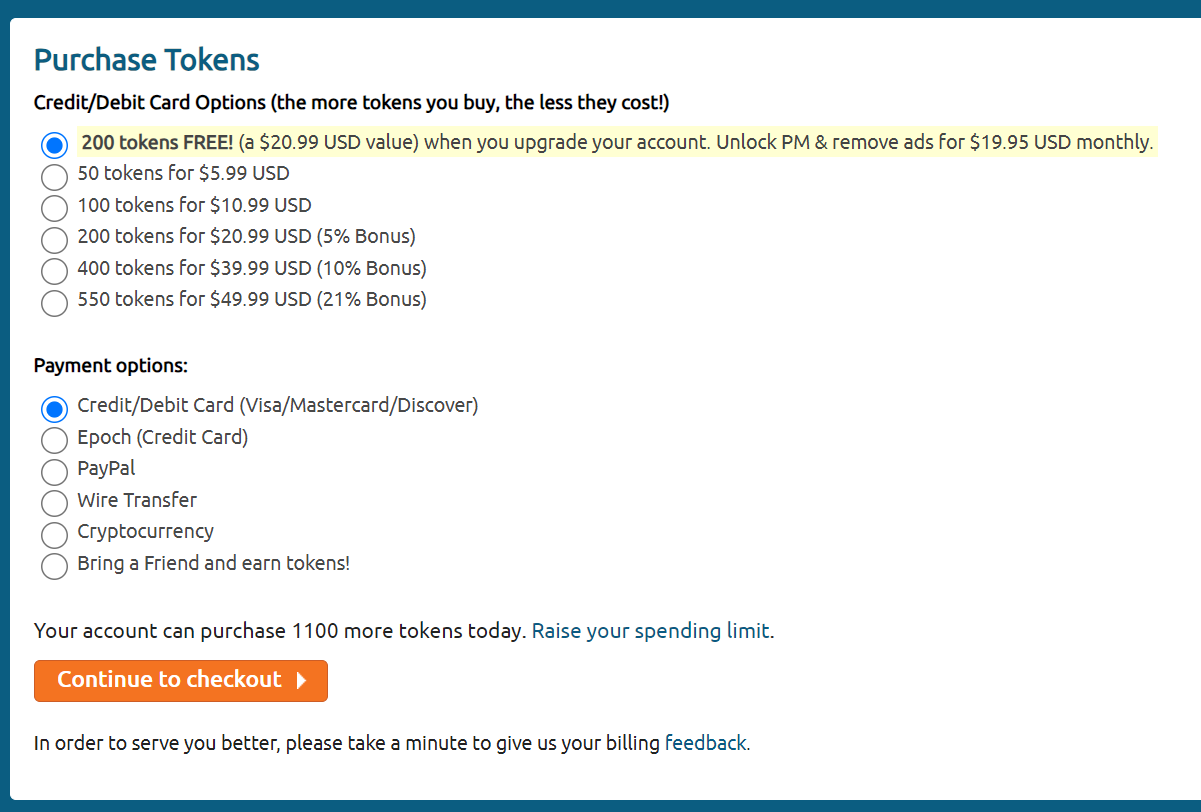 cost of tokens on chaturbate