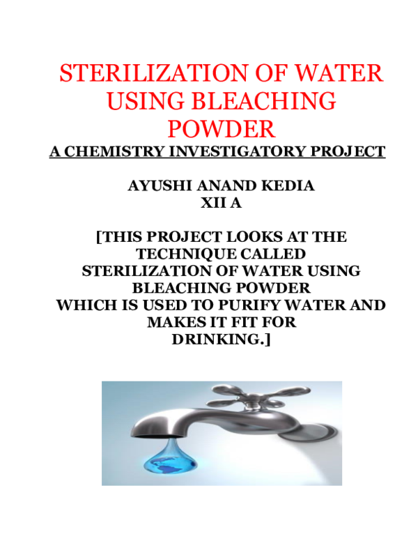 sterilization of water using bleaching powder project pdf