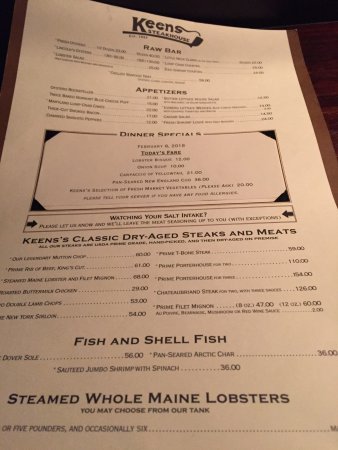 keens chophouse menu