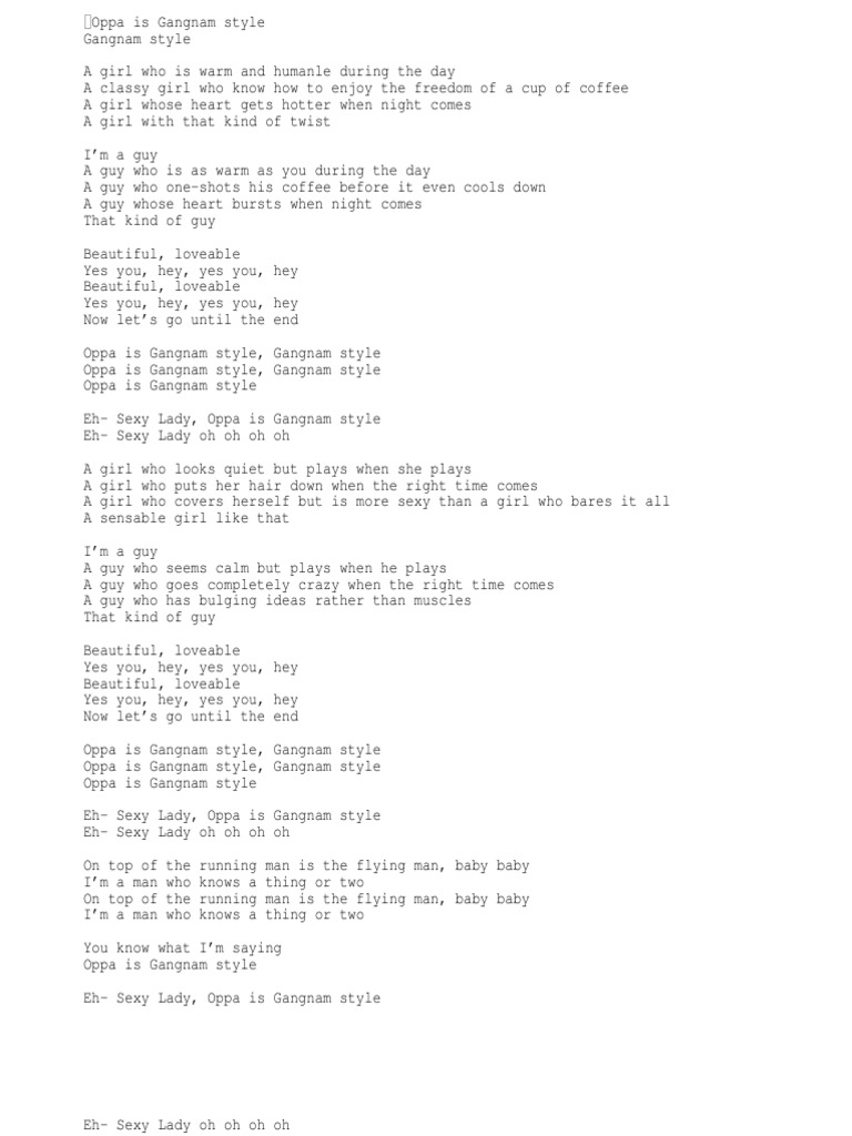 lyrics of gangnam style in english