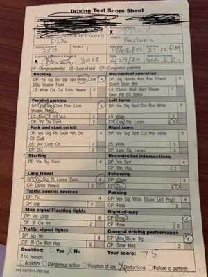 washington driving test score sheet