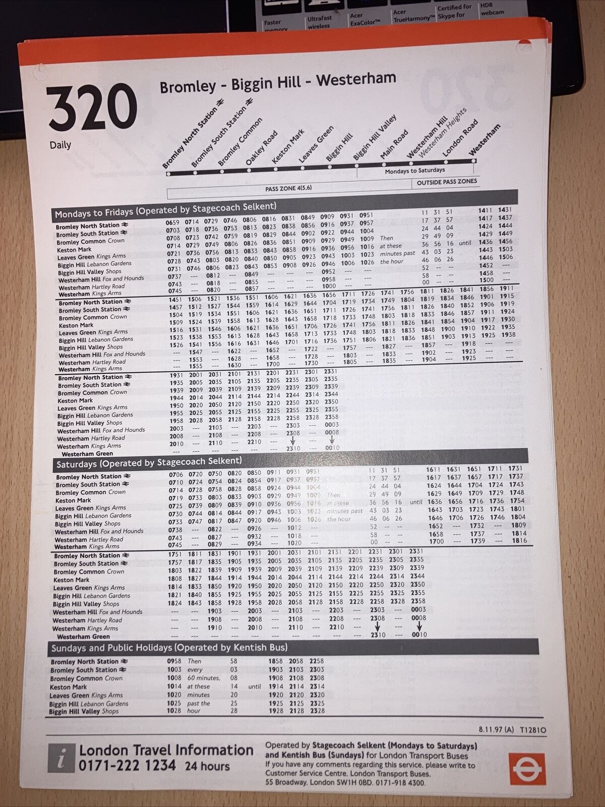 320 bus timetable