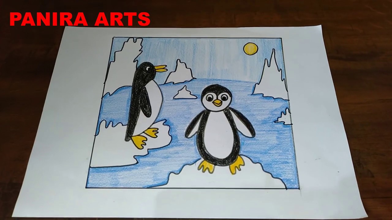 penguin scenery drawing