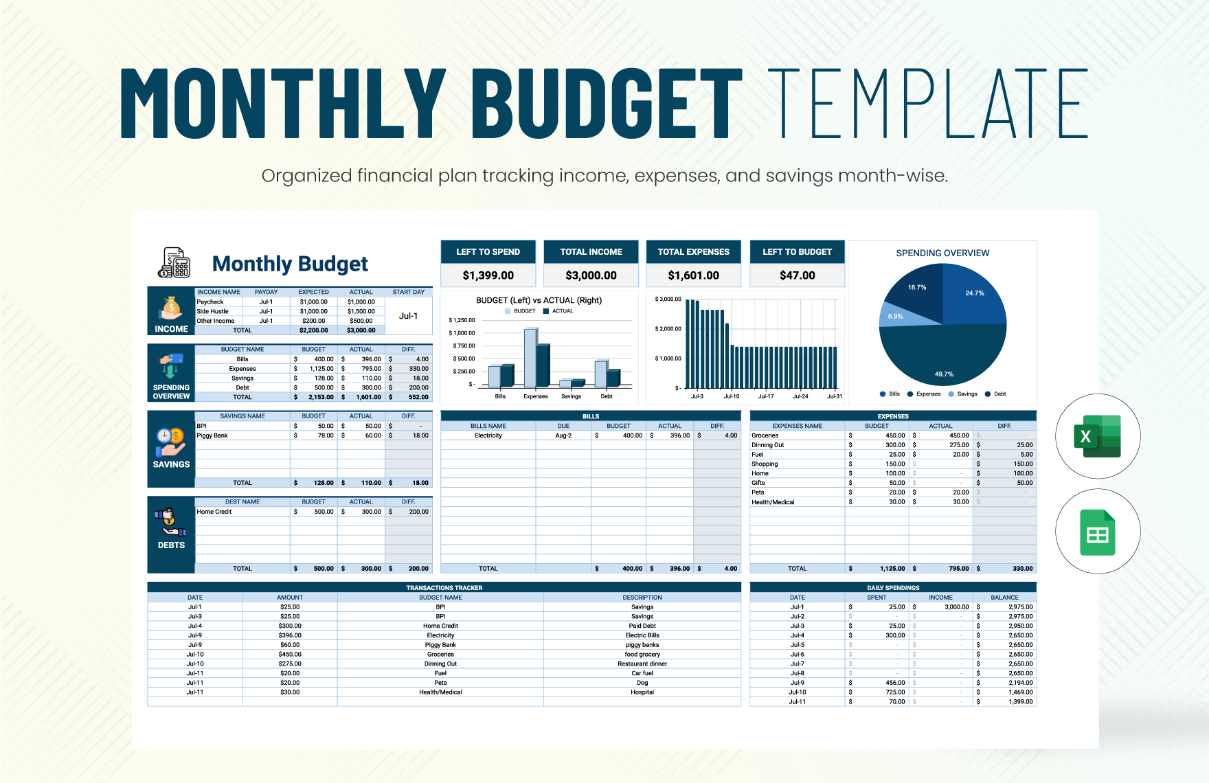 free excel monthly budget spreadsheet