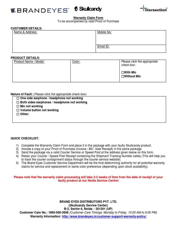 cricket warranty claim form