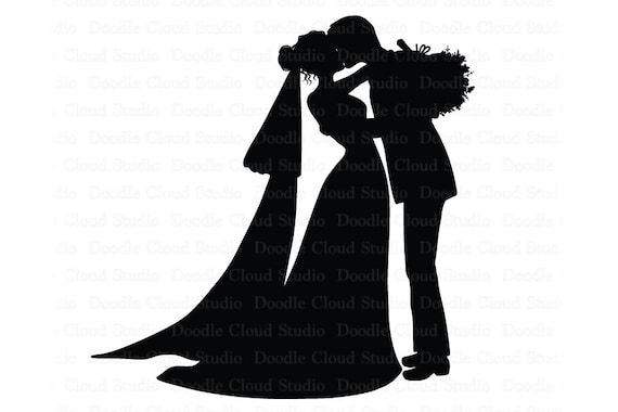 bride and groom kissing silhouette