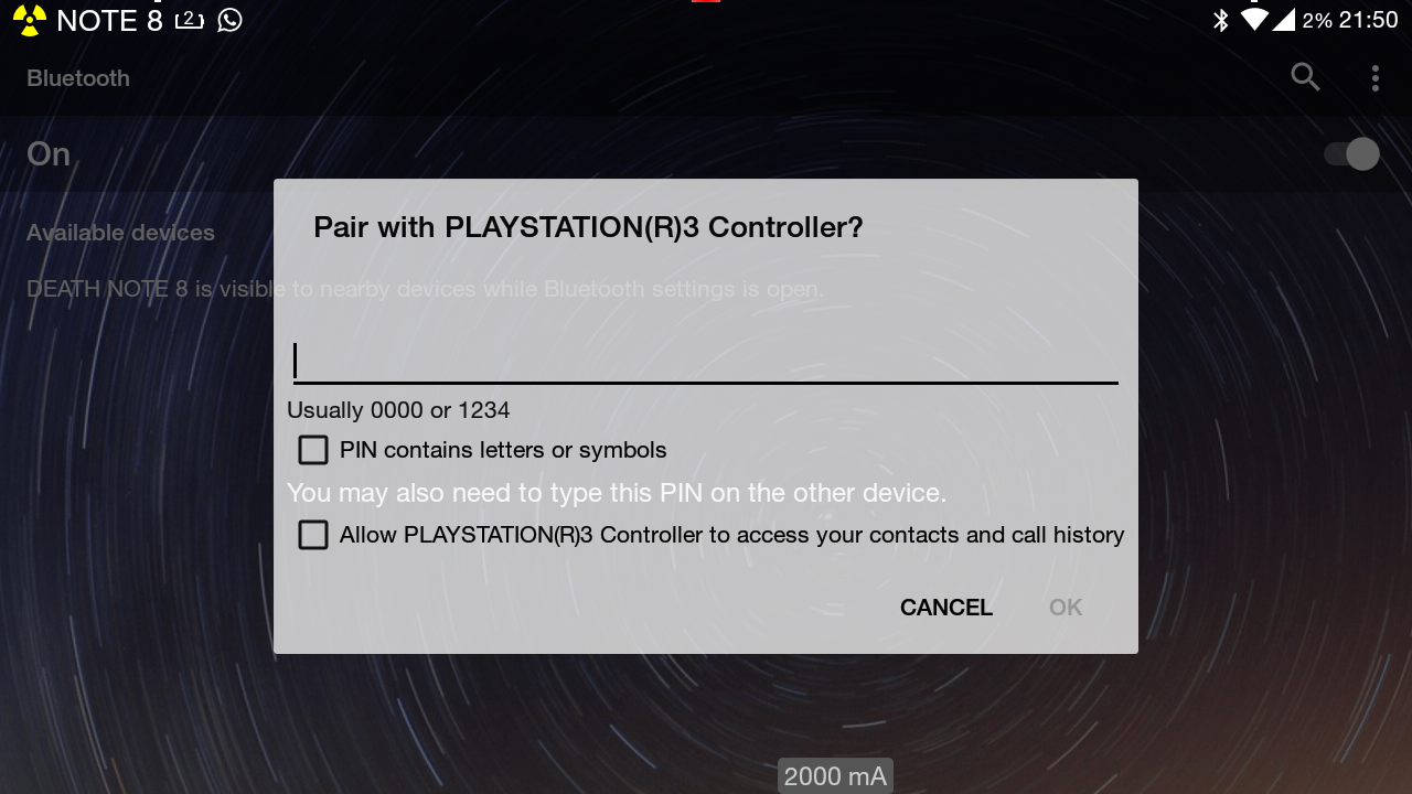 ps3 controller bluetooth pin code android