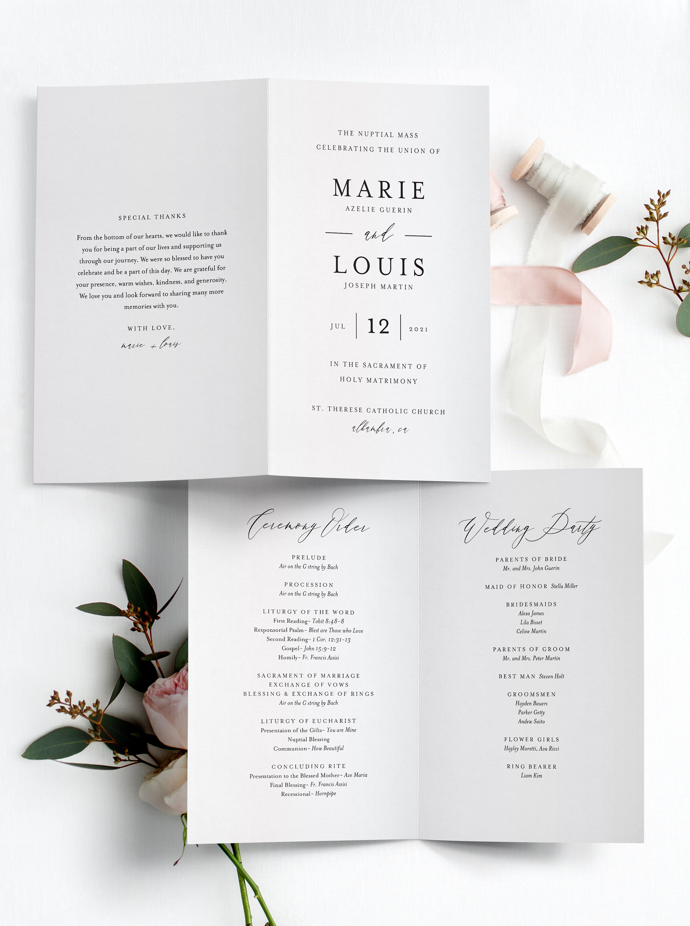 catholic wedding program template without mass