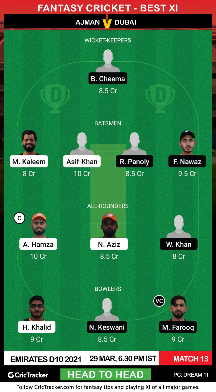 ajm vs dub dream11 prediction