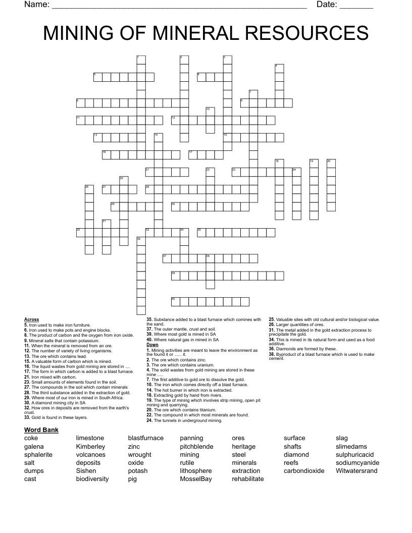 mineral deposit crossword clue