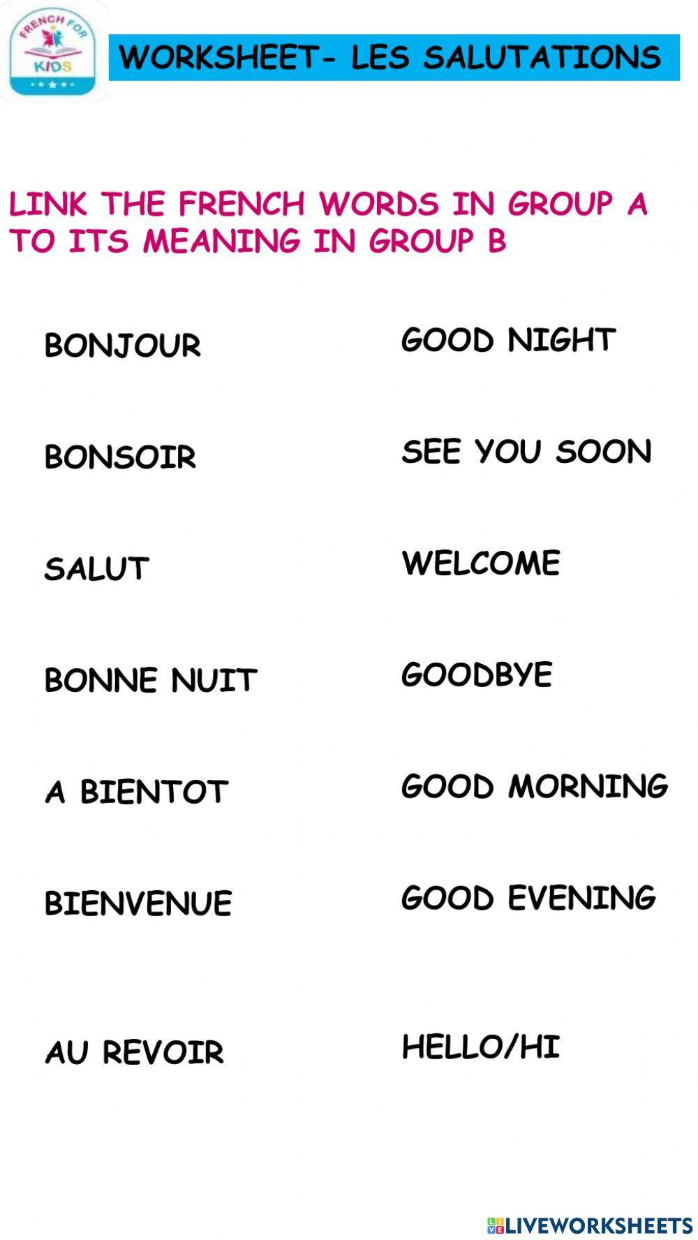 live worksheets french