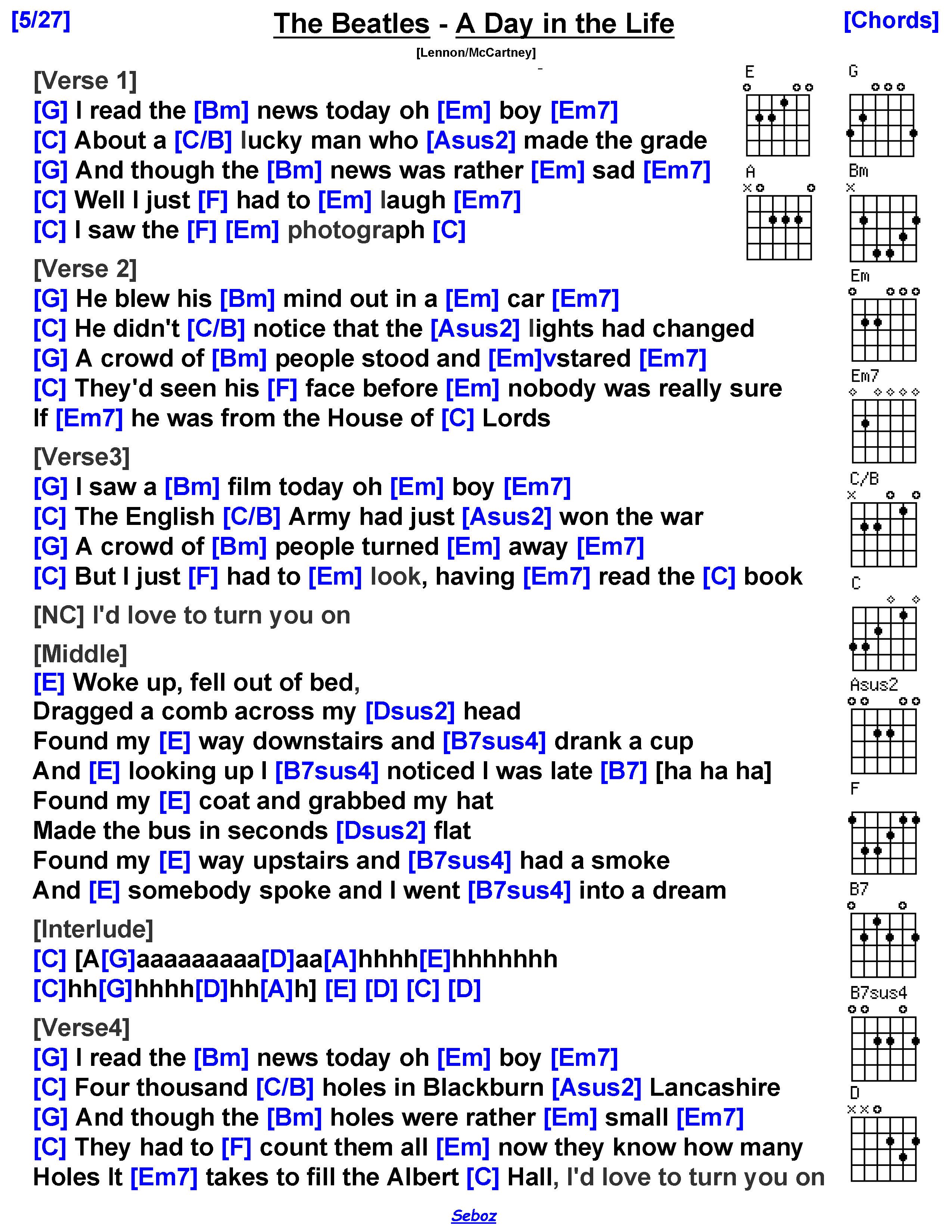 a day in the life chords