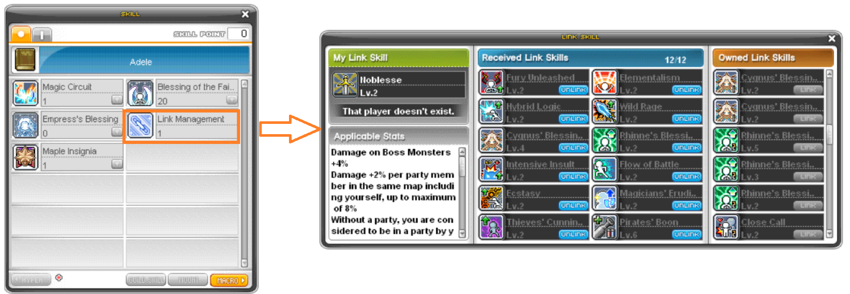 maplestory list of link skills